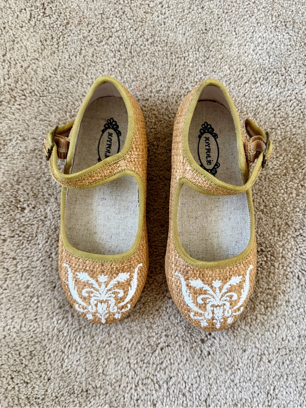 Skechers Girls' Mustard Yellow Mary Jane Shoes with White Embroidery